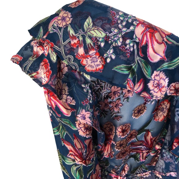 For Love And Lemons Blue Floral Romantic Feminine Silk Blend Mini Dress Sz XS - Picture 12 of 16